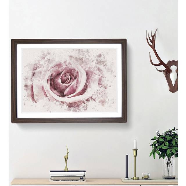 Pretty in Pink Rose Flower - Picture Frame Graphic Art Print - Walnut Framed (24cm H x 33cm W x 2cm D)