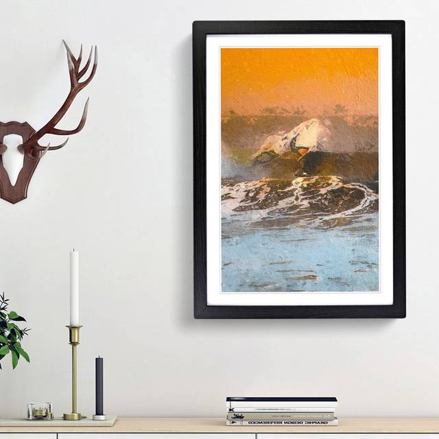 Surfing as the Sun Sets - Picture Frame Painting Print - Black Framed (36cm H x 27cm W x 2cm D)