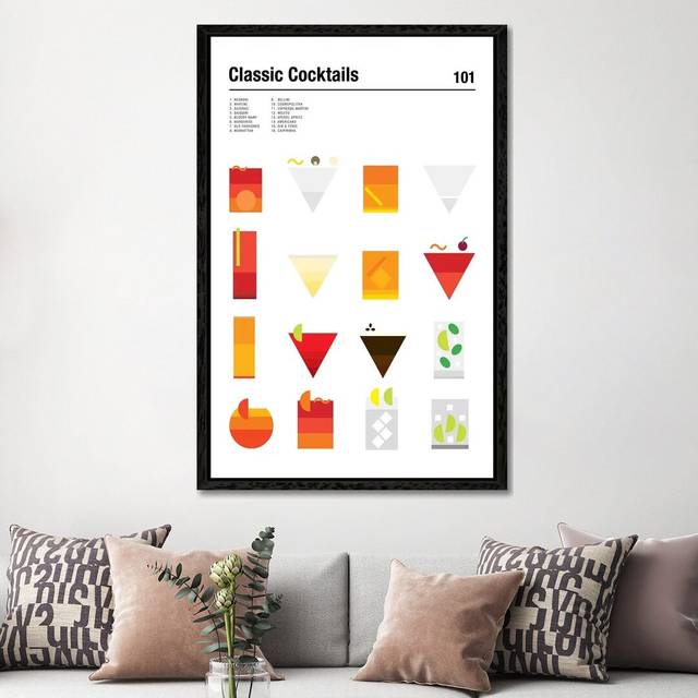 Classic Cocktails 101 by Nick Barclay - Graphic Art Print on Canvas - Black Framed (152.4cm H x 101.6cm W x 3.81cm D)