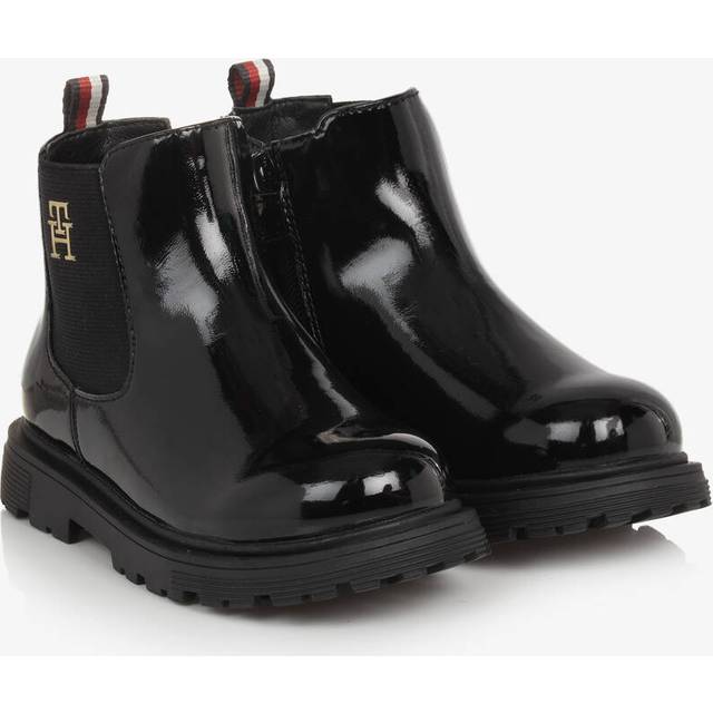 Tommy Hilfiger Girls Black Patent Chelsea Boots - 29