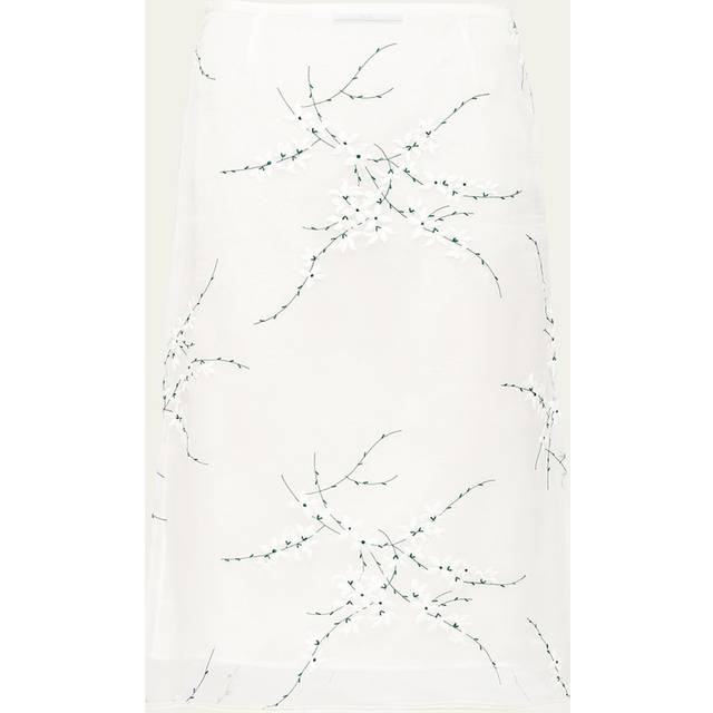 Organza Floral-Embroidered Midi Skirt - BIANCO - 36 IT (0 US)