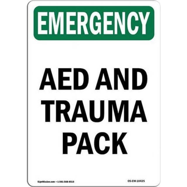 SignMission OS-EM-A-1218-V-10425 12 x 18 in. OSHA Emergency Sign - AED & Trauma Pack