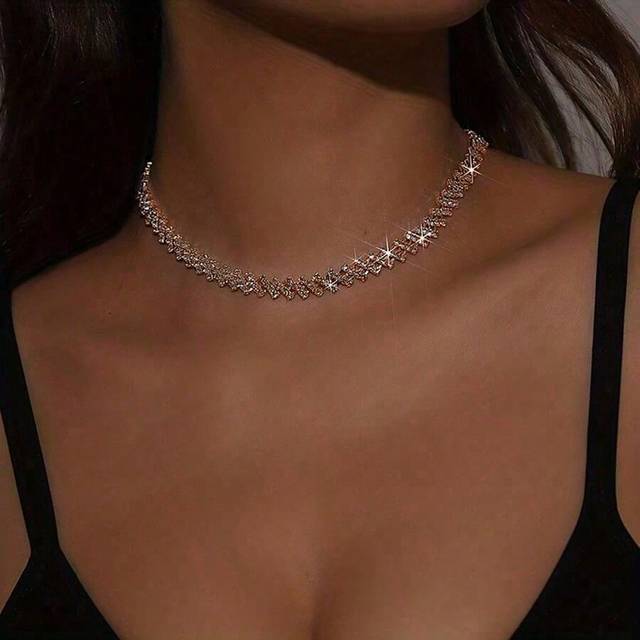 SHEIN 1pc Luxury Sparkling Claw Chain Welded Rhinestone Chain Necklace For Women, Wedding/Engagement/Gala Gift