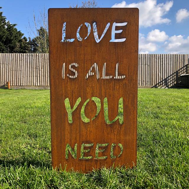 Love is all you need Garden Decoration , Rusty Metal Garden Sign , Feature - Rusted - Brown