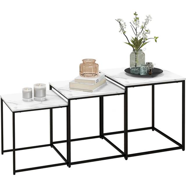 Homcom Nesting Coffee Tables Set Of 3 Stacking Sofa Side Tables White, White