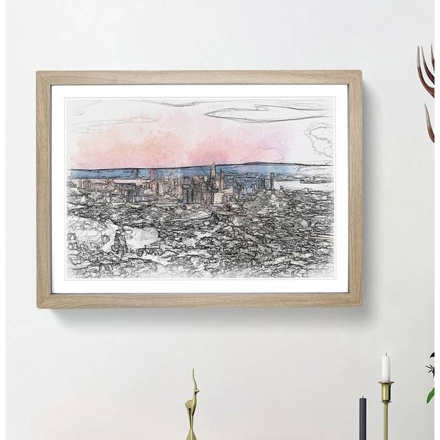 Evening Colours of San Francisco - Picture Frame Graphic Art Print - Oak Framed (45cm H x 63cm W x 2cm D)