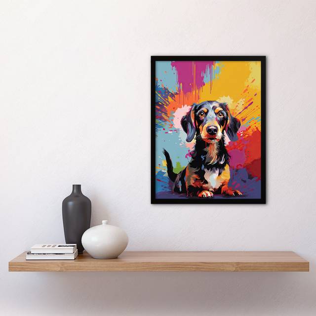 Wirehaired Dachshund Dog - Single Picture Frame Art Prints - Multicoloured (43.3cm H X 33.3cm W)