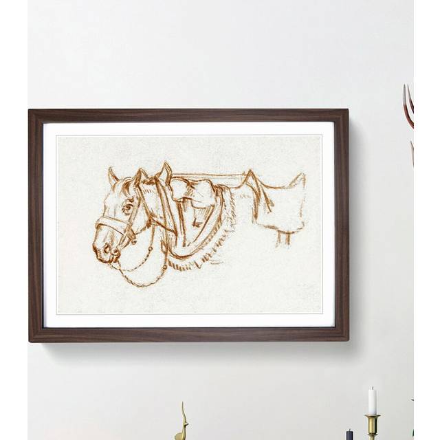 Rigged Horse by Jean Bernard - Picture Frame Painting Print - Walnut Framed (48cm H x 65cm W x 2cm D)