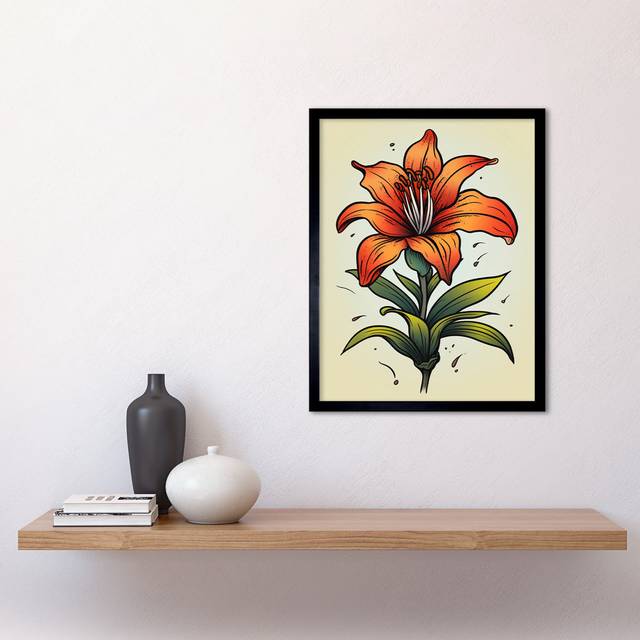 Stutes Orange Lily Old School USA Tattoo Ink Body Art Americana 50s - Single Picture Frame Art Prints - Multicoloured (43.3cm H X 33.3cm W)
