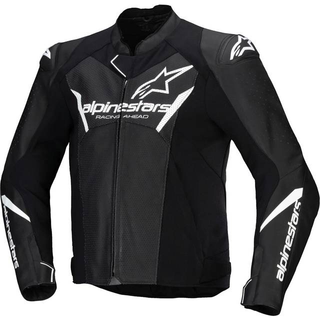Alpinestars Faster V3 Airflow perforated Motorcycle Leather- / Textile Jacket, black-white, Size 52 for Men