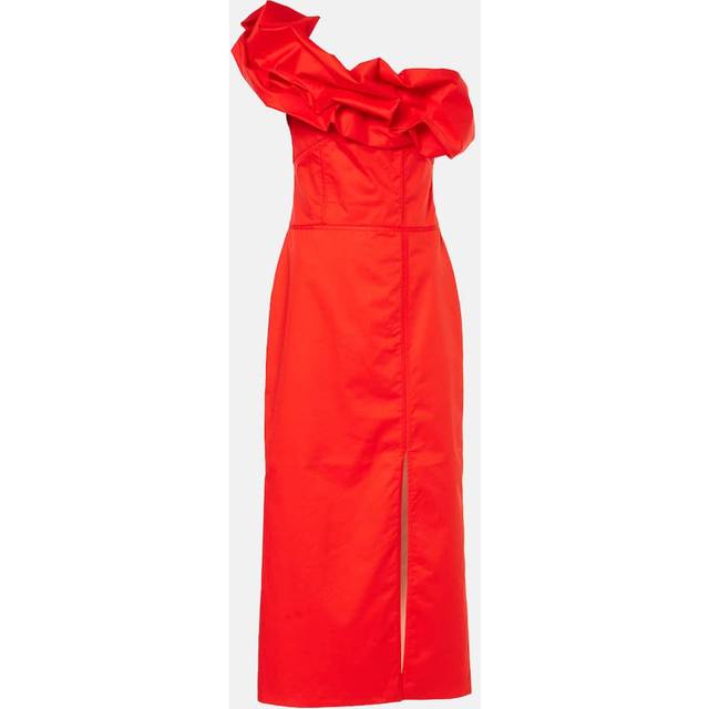 Johanna Ortiz Ruffled one-shoulder poplin gown - red (UK 10)
