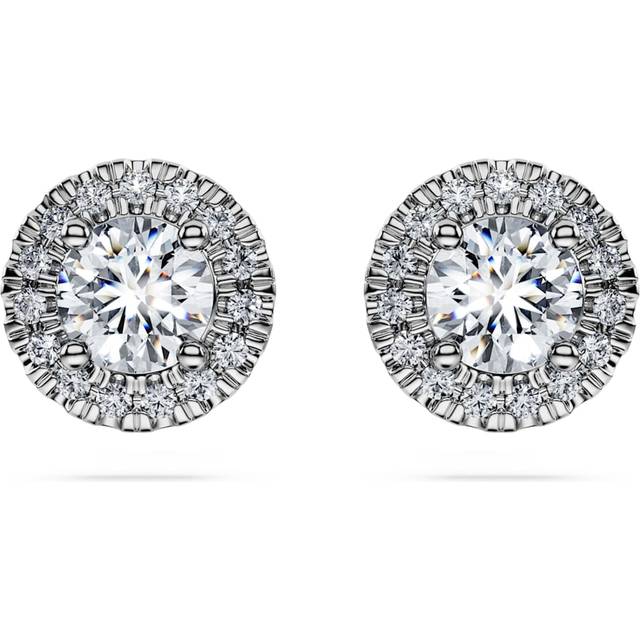 Eternity halo stud earrings, Lab-grown diamonds 1.25 ct tw, Round shape, 18K white gold - White