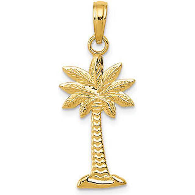 14K Yellow Gold Polished Textured 2-D Palmetto Palm Tree Pendant