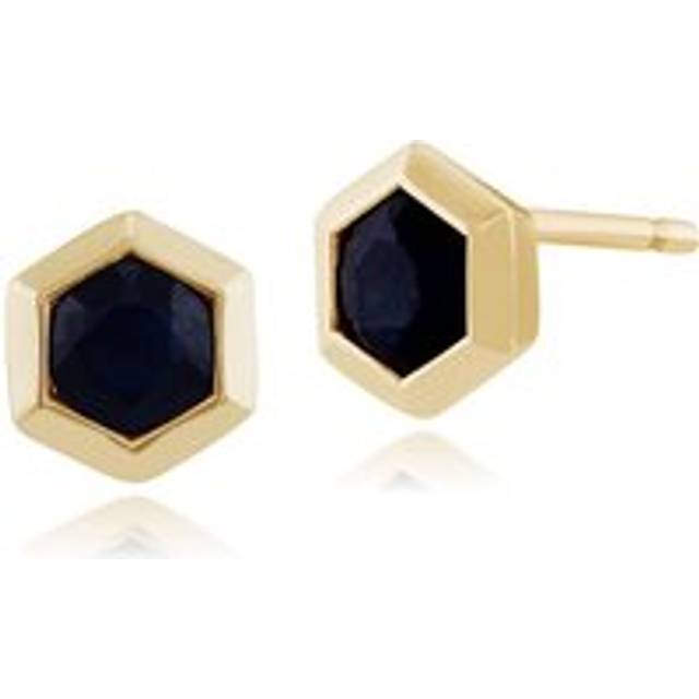 Geometric Hexagon Sapphire 9ct Yellow Gold Stud Earrings