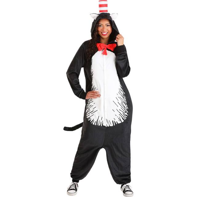 Dr. Seuss Cat in the Hat Adult Costume Onesie - Black&#47;Red&#47;White (XL)