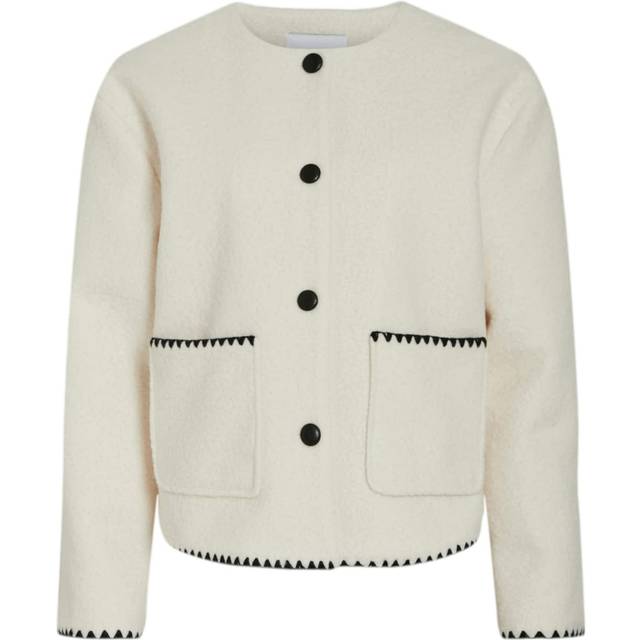 VILA Vikaya L/S SHORT TEDDY JACKET  Birch/Black Beauty 44