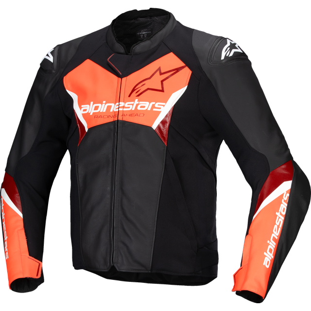 Alpinestars Faster V3 Motorcycle Leather Jacket, black-red, Size 56 for Men