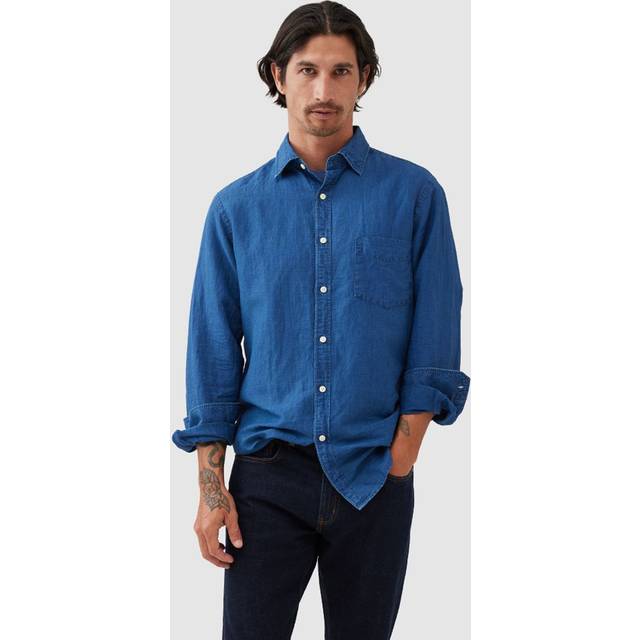 Rodd & Gunn Clifton Linen Cotton Slim Fit Long Sleeve Shirt, Mid Blue