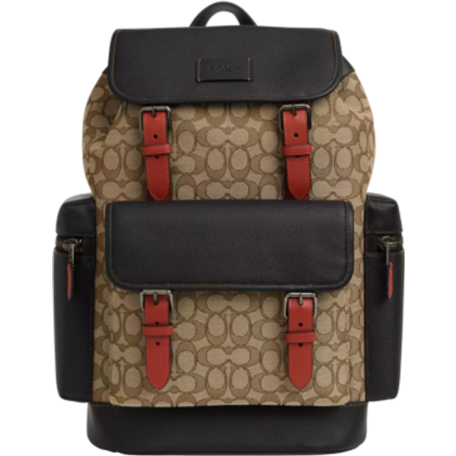 Coach Mens Sprint Backpack in Leather and Signature Jacquard Bag - Khaki - One Size