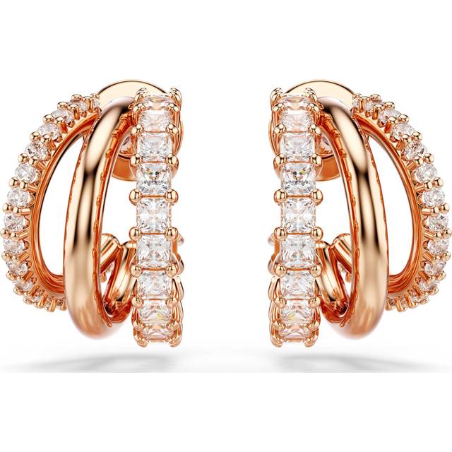 Hyperbola Rose Gold-tone Plated Mixed Cuts White Hoop Earrings 5698702