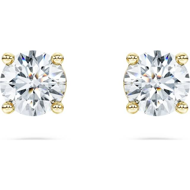 Eternity solitaire stud earrings, Lab-grown diamonds 1 ct tw, Round shape, 18K yellow gold - White