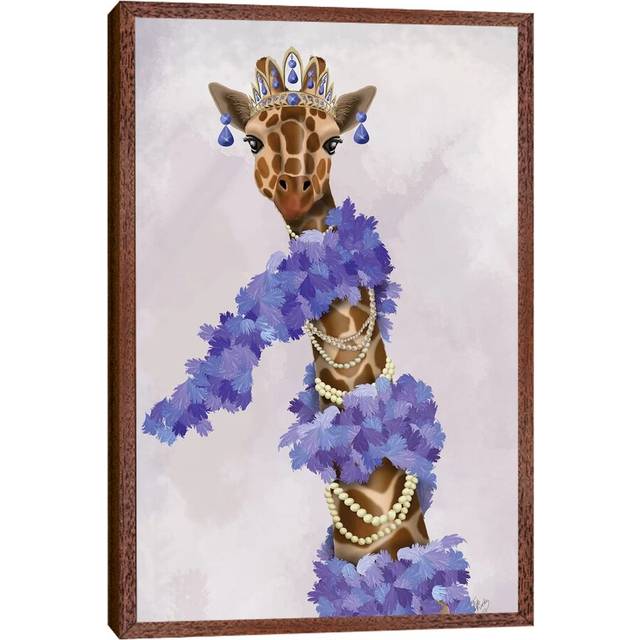 &#39;Giraffe with Purple Boa I&#39; - Floater Frame Graphic Art Print on Canvas - Brown Floater Framed (66.04cm H x 45.72cm W x 3.81cm D)
