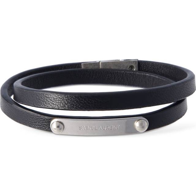 SAINT LAURENT - Leather and Silver-Tone Wrap Bracelet - Men - Black - M