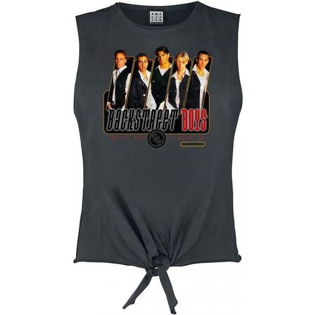 (L, Charcoal) Amplified Womens/Ladies Backstreet Boys Tied Hem Sleeveless T-Shirt