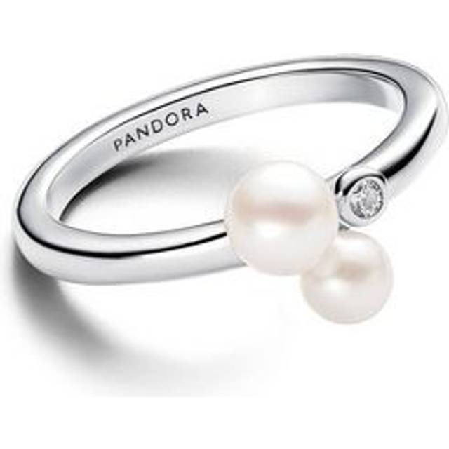 Pandora Duo Treated Freshwater Cultured Pearls Ring - Sterling silver / Mixed stone / White - Sz. 60