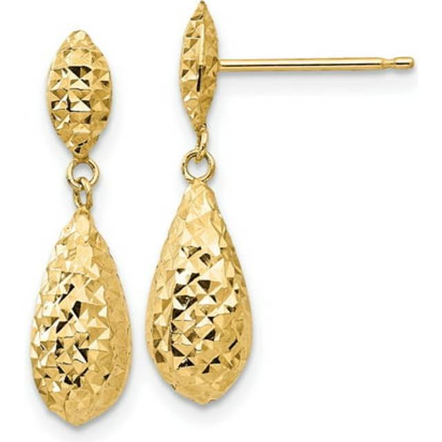 Quality Gold TL506 14K Yellow Gold Diamond-Cut Puff Teardrop Dangle Earrings