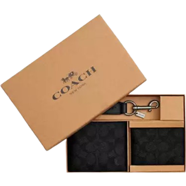 Coach Mens 3 in 1 Wallet Gift Box in Signature - Charcoal - One Size