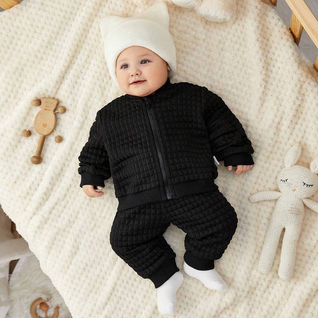 SHEIN 2pcs Newborn Baby Boy Or Girl Casual Sporty Jacket And Pants Set, Comfortable, Fashionable & Practical Textured Fabric Outfit, Suitable For Daily, Hom