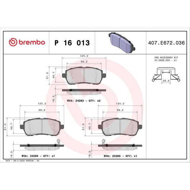 Bromsbelaggssats skivbroms P 16 013 Brembo