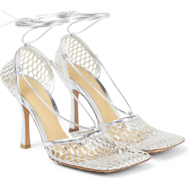 Bottega Veneta Stretch leather-trimmed mesh pumps - silver (UK 7)