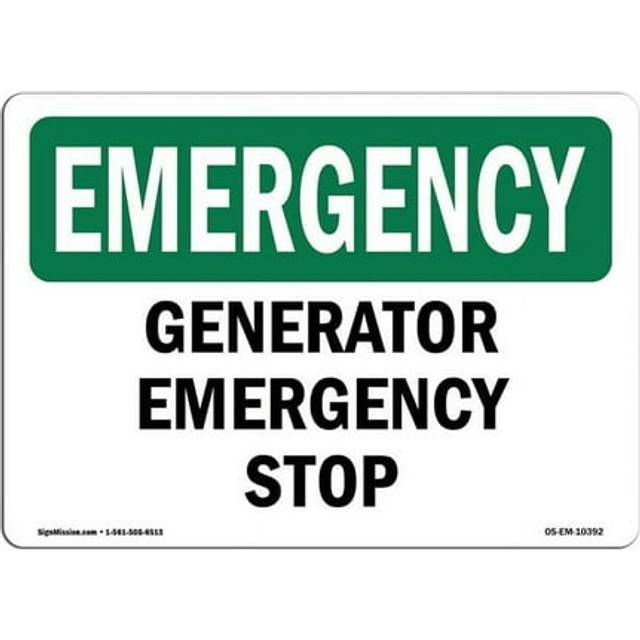 SignMission OS-EM-D-710-L-10392 OSHA Emergency Sign - Generator Stop