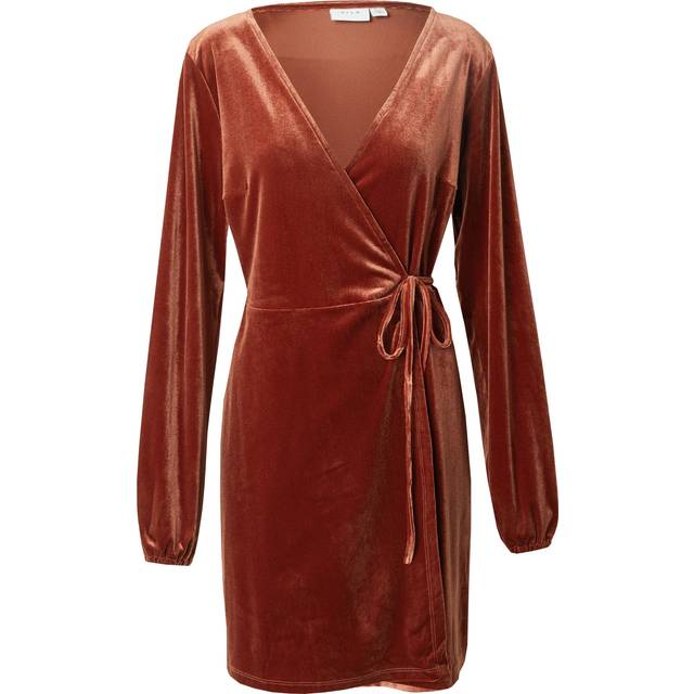 Vila - Omlottklänning viKatja L/S Short Velvet Wrap Dress - Röd