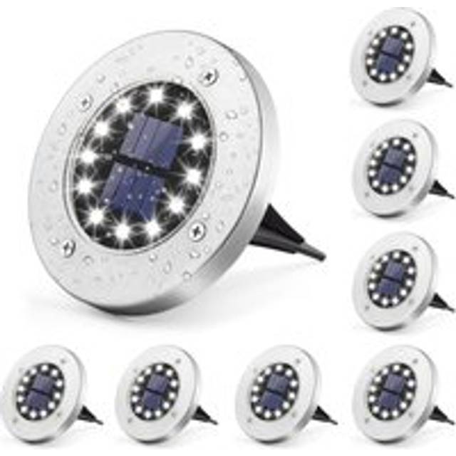 8 Pack Solar Garden Ground Lights, 12 led White Stainless Steel Waterproof Outdoor Garden Patio Lawn Yard Driveway Lights - Alwaysh