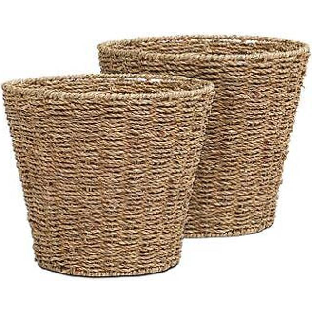 Seagrass Waste Paper Basket Bin Round Storage Basket - Brown / 1