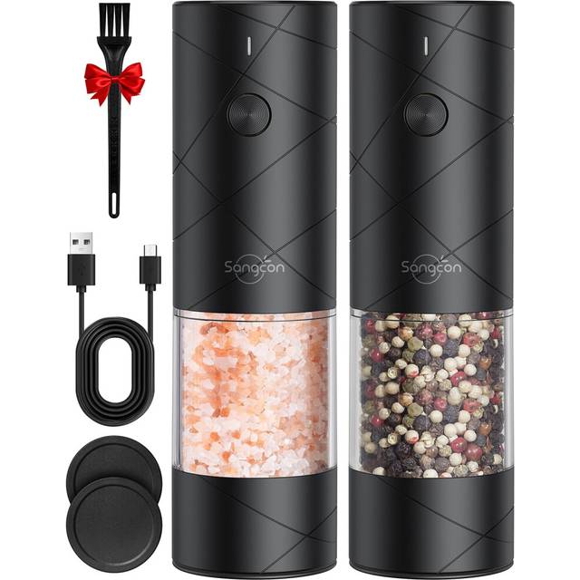 Electric Salt and Pepper Grinder Set - USB Rechargeable,Large Capacity Automatic Salt and Pepper Grinder Set,One Hand Operation,6 Adjustable