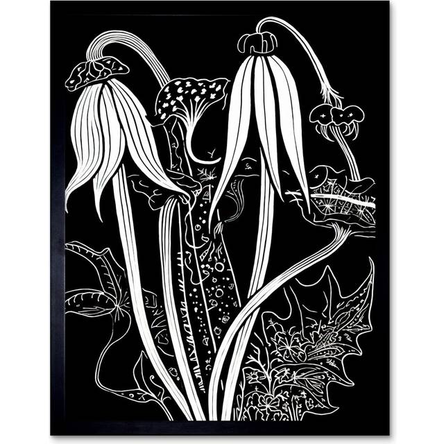 Ville Arisaema Flowers Black And White Contour Folk Art - Single Picture Frame Art Prints - Multicoloured (43.3cm H X 33.3cm W)