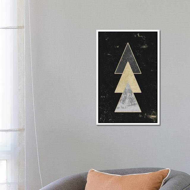 Abstract Gold Geometric Triangles Modern Abstract Art III - White Floater Framed (66.04cm H x 45.72cm W)