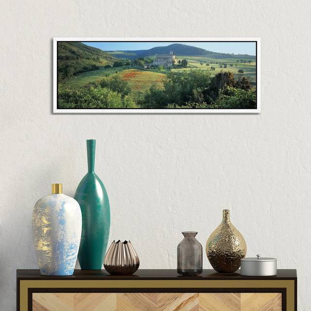 High Angle View Of A Church, Abbazia Di Sant&#39;Antimo, Tuscany, Italy by Panoramic Images - Floater Frame Panoramic Gallery-Wrapped Canvas GiclÃ©e on Ca - White Framed (30.48cm H x 91.44cm W)