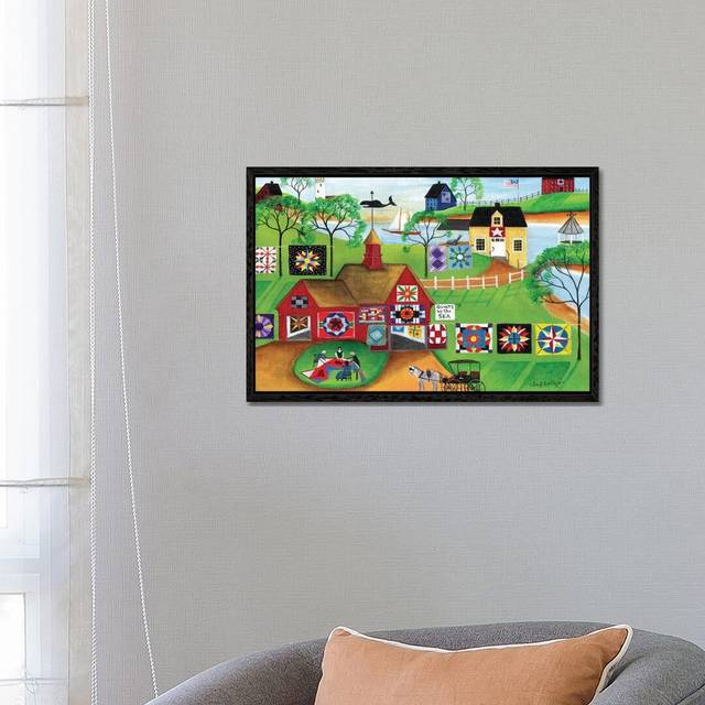 By the Sea Red Barn Quilt Makers by Cheryl Bartley - Graphic Art Print on Canvas - Black Framed (66.04 cm H x 45.72 cm W)