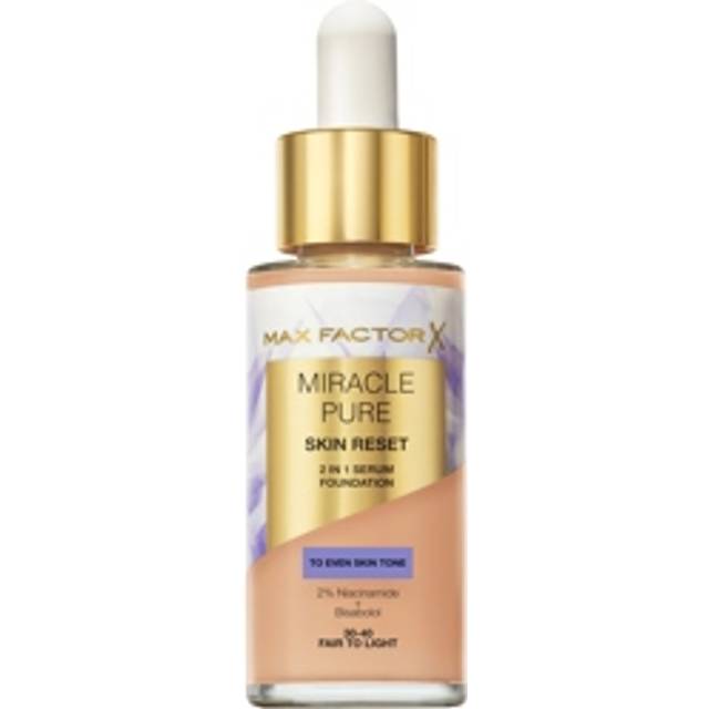 Max Factor Miracle Pure Skin Reset Serum Foundation 30-40 Fair to Light, 2-in-1 Serum Formula, Healthy Looking Skin, Medium Coverage, Satin Matte Finish, 2% Niacinamide, Dermatologically Tested