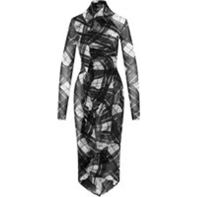 Jean Paul Gaultier Black & White Distorted Tartan Midi Dress - 000201-Black/Grey/Wh - S