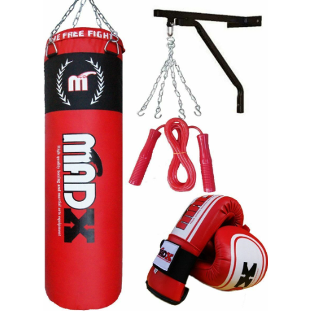 madx 5ft punch bag with chain ,wall bracket, boxing gloves and rope
