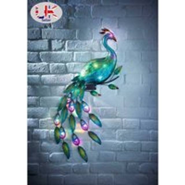 12 Multi ColoRed LED Light Solar PoweRed Gems Peacock Wall Art Garden Decoration