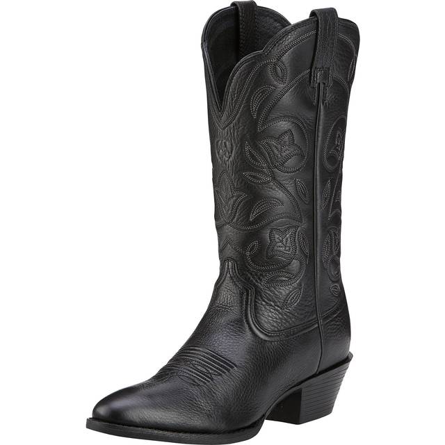 Women's Heritage R Toe Western Boots in Black Deertan, C Wide Width, Regular Calf, Size 5, by Ariat