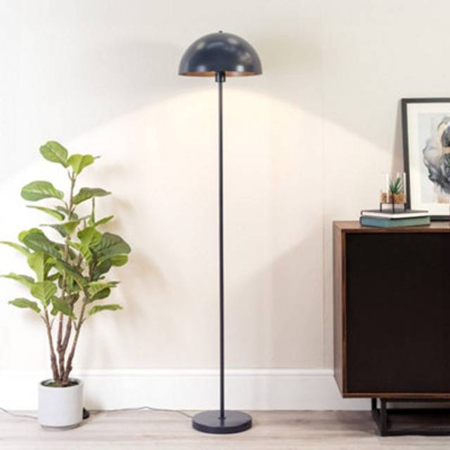 Valuelights - Stassi Navy Blue Single Stem Standing Floor Lamp with Dome Lampshade - led Bulb Included