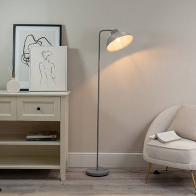 Valuelights - Morris Grey Metal Stem Standing Floor Lamp with Angled Dome Shade for Living Room office - led Bulb Included